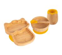 Tiny Dining Baby Feeding Set - Llama - Yellow - 4pc - Divided Non-Slip Bamboo Self-Feeding Weaning Plate, Bowl, Drinking Cup & Spoon for Babies, Toddlers, Children