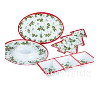 4pc Melamine Holly Serving Set