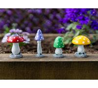 Garden Mile 4pc Mushroom Garden Ornaments Outdoor Fairy Garden Accessories Toadstool Statues Gardening Gifts Garden Decorations Multicoloured Mushroom Figurines 4 Pack