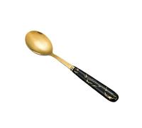 4PC-Nordic style imitation ceramic handle stainless steel marble pattern mixing spoon-round spoon [black gold]