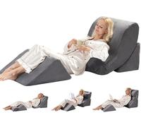 4PC Orthopedic Bed Wedge & BBL Surgery Pillow Set - Memory Foam Support for Buttocks/Back/Legs, Post Surgery Sleeping System with Adjustable Angles, Contains 2 Washable Pillowcases, Gray&White Grey