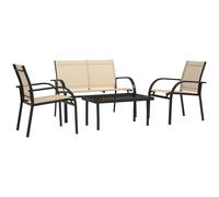 4pc Patio Furniture Set Beige Steel Frame Texteline Loveseat 108x62x80cm &Glass