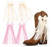 4PC Pink Beige Boot Bows for Cowgirl Boots,Martin Boot Lace Bows Clip Decor | Removable Ribbon Boot Bow, Satin Lace Pearl Detail,for Country Concert, Wedding,PartyWomen DIY Accessory,Cowboy Boots Decor