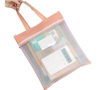 4pc Portable Minimalist Textbook Stationery Homework Test Paper Folder Document Bag A4 Mesh File Folders Zipper Storage(Orange)