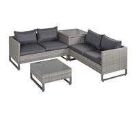 4pc Rattan Sofa Set Grey 133x69x64cm PE Wicker Powder-Coated Metal with Cushions