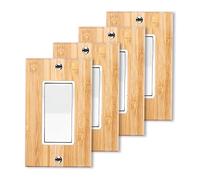 4PC Raw Wood Single Rocker Light Switch Plate 4.5" X 2.76" Bamboo Light Switch Cover Quality Solid Wooden Decorative Bedroom Kitchen Home Decor (Single Rocker)