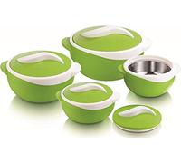 4pc Round Heat Insulated Food Storage Hot Pot Food Warmer/Cooler with Lid-Thermal Soup/Salad Serving Bowl- Stainless Steel Hot Food Container Best Gift Set Holidays Pinnacle Parisa (Pastle Green)