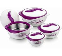 4pc Round Heat Insulated Food Storage Hot Pot Food Warmer/Cooler with Lid-Thermal Soup/Salad Serving Bowl- Stainless Steel Hot Food Container Best Gift Set Holidays Pinnacle Parisa (Print Purple)