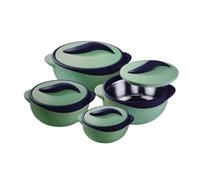 4pc Round Heat Insulated Food Storage Hot Pot Food Warmer/Cooler with Lid-Thermal Soup/Salad Serving Bowl- Stainless Steel Hot Food Container Best Gift Set Holidays Pinnacle Parisa (Matt Green)