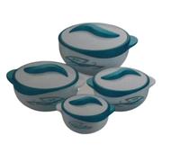 4pc Round Heat Insulated Food Storage Hot Pot Food Warmer/Cooler with Lid-Thermal Soup/Salad Serving Bowl- Stainless Steel Hot Food Container Best Gift Set Holidays Pinnacle Parisa (Print Blue)