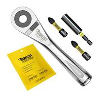 4pc SabreCut MRSC01K1 Mini Micro Ratchet 1/4 Hex Professional Stainless Steel 72 Teeth Hand Ratchet Wrench with 32mm PH2 PZ2 Screwdriver and Magnetic Impact Bit Holder