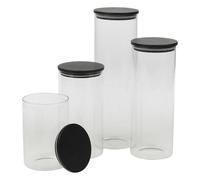 URBN-CHEF Clear Glass Storage Jars with Black Airtight Lids - Perfect for Coffee, Tea, Sugar and Spices - Available in 4 Sizes, Single, 3Pcs or 4Pcs Set