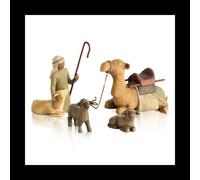 4Pc Shepherd and Stable Animals Nativity Set Figurines Resin Sculpture Home Decoration for Living Room Ornaments