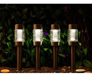 4pc Solar Stake Light Super Bright LED Garden Lighting Outdoor Stainless Steel