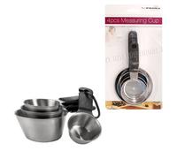 4Pc Stainless Steel Measuring Cup Set - Kitchen Utensil Grip Scoop Baking Tool Cooking Preparation, Multi Purpose Kitchenware, Set of 4