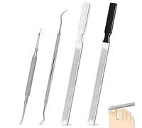 4pc Stainless Steel Nail File & Cuticle Pusher Set - Four-Sided Emery Nail File for Thick Nails, Durable Metal Manicure & Pedicure Tool, Portable Home & Travel Grooming Kit(7.08IN)
