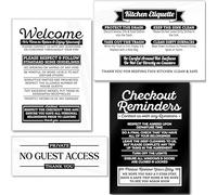 4pc Value Bundle Compatible with Airbnb Essentials for Hosts, Kitchen & Rental Rules Compatible with Airbnb Signs, Acrylic Air bnb Signs for Guests, Checkout Reminders Sign, No Access Sign Made in USA