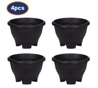 4Pc Venetian Round Plastic Planter With Legs Black Flower Pots Garden Patio 34Cm