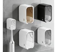 4pc Wall Mount Toothbrush Holder with Lid Self Adhesive, No Drill | Clear Acrylic Dustproof Cover, Fits Electric Toothbrushes, Hygienic for Bathroom & Travel
