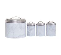 4Pc White Marble Effect Storage Set, Kitchen Storage Set, 4 Piece Kitchen Canister Set, Metal Canisters