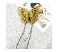 4pc Women Chain Tassel Butterfly Hair Claw Large Size Headwear Ponytail Clip Solid Color Hollow Out(Yellow)