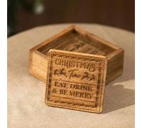 4Pc Wooden Christmas Coaster Set - Be Merry