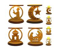 4PC Wooden Ramadan Candle Holders,Wooden Muslim Design Ramadan Eid,with Star,Crescent Moon,Mosque & Jesus Silhouettes,Eid Mubarak Table Decor Centerpiece,Islamic Gifts for Kareem,Muslim Home Decor