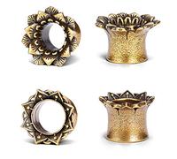 4PCS 0g - 3/4 Inch Retro Ear Tunnels Petal Ear Plugs Teardrop Notch Ear Piercing Stretchers Stainless Steel Ear Gauges Size