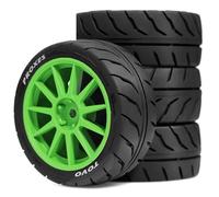 4PCS 1/10 RC Drift Racing Tires and Wheels 12mm Hex OD 2.56'' for 1:10 Scale Touring Street On Road Car Tamiya TT01 TT02 XV01 TA06 A959 PTG2 HPI KYOSHO HSP PTG2 Traxxa (Green)