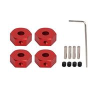 4pcs 1/10 RC Wheel Hex Hubs Nut 14mm, Aluminum Wheel Hex Drive Hub for AMMRA Big Rock Typhon Senton, Lightweight RC Upgrade Part with 4 Set Screws Right Angle Wrench, Durable (Red)