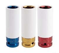 4Pcs 1/2 Drive Color Coded Deep Wheel Socket Set Metric CR-MO for Impact Sockets for Car Repair Tire Change 17mm 19mm 21mm 22mm(3pcs)