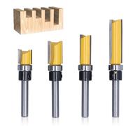 4PCS 1/4 Inch Shank Flush Trim Pattern Router Bit Set, Trim Hinge Router Bit Round Silver Yellow 1/4in Shank Flush Trims Tenon Cutter