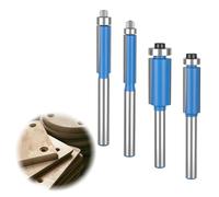 4PCS 1/4 Inch Shank Top Bearing Flush Trim Router Bits Set Industrial Grade Flush Trimming Router Bit Cutting Diameter 1/4" 5/16" 3/8" 1/2" for Solid Wood MDF Particleboard Plywood Cutting Blue