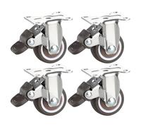 4Pcs 1.5" Rubber Caster Wheels with Fixed Steel Plate Non-Swivel Rolling Casters for Under Bed Storage Heavy-Duty Furniture Wheels with Brake for Smooth Mobility