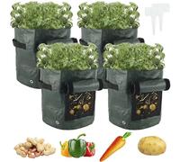 4Pcs 10 Gallon Potato Grow Bags Garden Planting Bags with Sturdy Handles Vegetable Growing Bags Plant Grow Bags Plant Containers Reusable Garden Plant Bags for Potatoes Tomatoes Cucumbers (4pcs green)