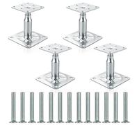 4PCS 100-150mm Galvanised Adjustable Elevated Post Base Support, Heavy Duty Roof Support for Building