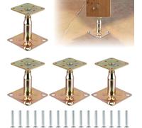 4PCS 100-150mm Galvanised Adjustable Elevated Post Base Support, Heavy Duty Roof Support for Building, Yellow Zinc
