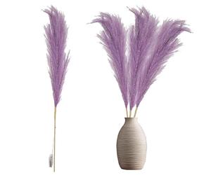 4Pcs - 100cm Prelit Purple Pampas Grass Stem, Warm White LEDs Battery-Operated Christmas Artificial Flowers for Boho Wedding Bedroom Living Room Decorations