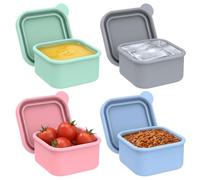 4Pcs 100ml/3.4oz Silicone Freezer Moulds with Lid, Soup Freezer Container for Meal Prep 3.2x3.2 x1.6 inch Ice Cube Tray Portion Cups for Sauce Soup Stew Snack(4pcs)