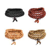 4pcs 108 Buddhist Natural Wooden Prayer Strand Bracelet Necklace Set Mala Meditation Spiritual for Women Men Unisex Rosary Jewelry