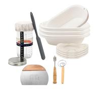 4pcs 10Inch Oval Sourdough Bannetons Bread Proofing Basket with 24oz Sourdough Starter Jar Kit Dough Scraper Whisk Homemade Bread Baking Supply