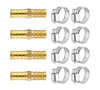 4PCS 10mm Gas Hose, Air Line Connectors, Brass Hose Connector, 2 Way Straight Air Hose Fittings with 8PCS Stainless Steel Pipe Clamps for Water, Fuel & Gas