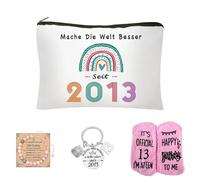 4pcs 13th Birthday Gifts for Girls, Makeup Bag Bracelet Keyring Socks