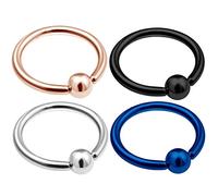 4pcs 14g Captive Ring Tragus Forward Cartilage Helix Septum Nose Pinna Ear Lobe Conch Belly Eyebrow Rim Navel BBQZ 12mm