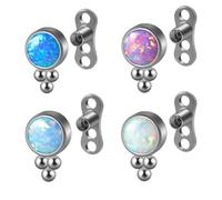 4Pcs 14g G23 Titanium Hypoallergenic Fire Opal Dermal Anchor Tops and Base Microdermals Jewelry for Body Piercing, 4 UK, Stainless Steel, no gemstone