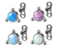 4Pcs 14g G23 Titanium Hypoallergenic Fire Opal Dermal Anchor Tops and Base Microdermals Jewelry for Body Piercing, 4 UK, Stainless Steel, no gemstone