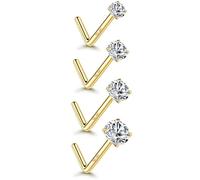 4Pcs 14K Gold Filled Nose Stud 20G Surgical Steel Nose Ring Stud 1.5-3mm Round CZ Straight Bend Screw L Shaped Nose Studs Gold Nose Piercing Jewellery Hypoallergenic