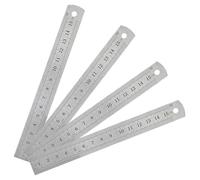4Pcs 15cm Metal Ruler, 6 Stainless Steel Ruler with Hanging Hole, Straight Edge Measuring Tool for School Office Craft Cutting Engineering Architect