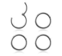 4Pcs 16G 18G 20G Surgical-Steel-Piercing-Ring-Nose-Rings-Hinged-Hoop-Earrings,6mm 8mm 10mm 12mm Seamless Stainless Steel Clicker Eyebrow Septum Piercing Hoop,Sliver Black Gold Rose Gold Rainbow Body
