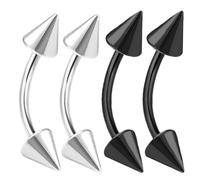 4Pcs 16G Curved Barbell Cartilage Lip Tragus Eyebrow Forward Helix Conch Daith Earring Black Vertical Labret Spike Choose Size Durability